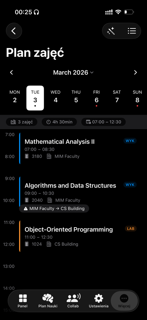 Schedule app screen