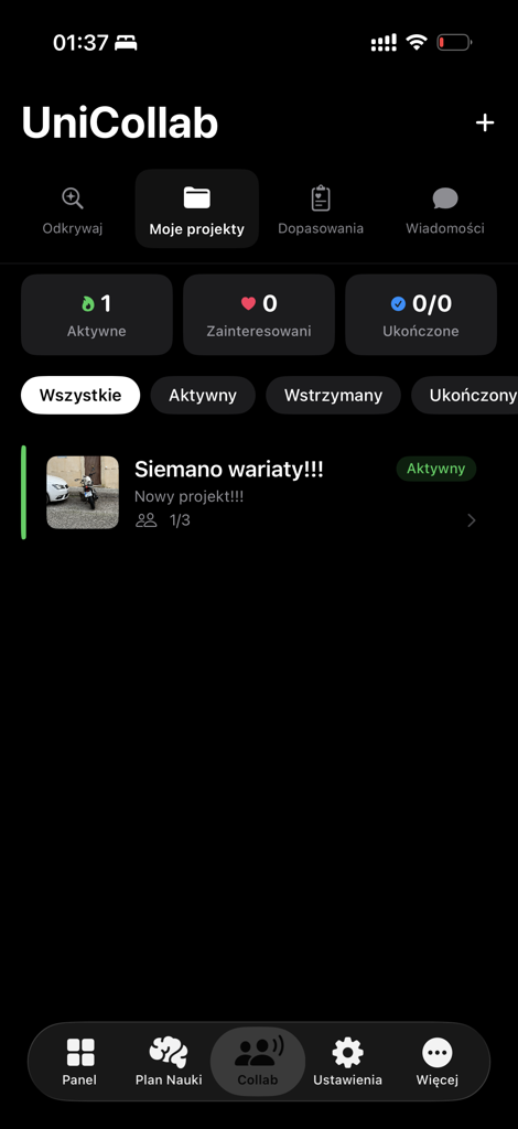 UniCollab app screen